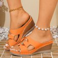 thumbnail image 2 of LTTVQM Womens Wedge Sandals Arch Support Platform Open Toe Slip on Cork Footbed Slide Sandals Soft Lounge Adjustable Buckle Slippers for Beach Orange 40(US-8), 2 of 5