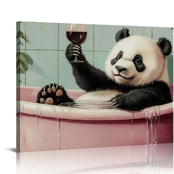 FCXZI Funny Bathroom Panda Canvas Wall Art Eclectic Wall Decor Cute Panda in Bathtub Painting Picture Animal Aesthetic Prints Fashion Artwork for bathroom Restroom Home Decoration 16x12in