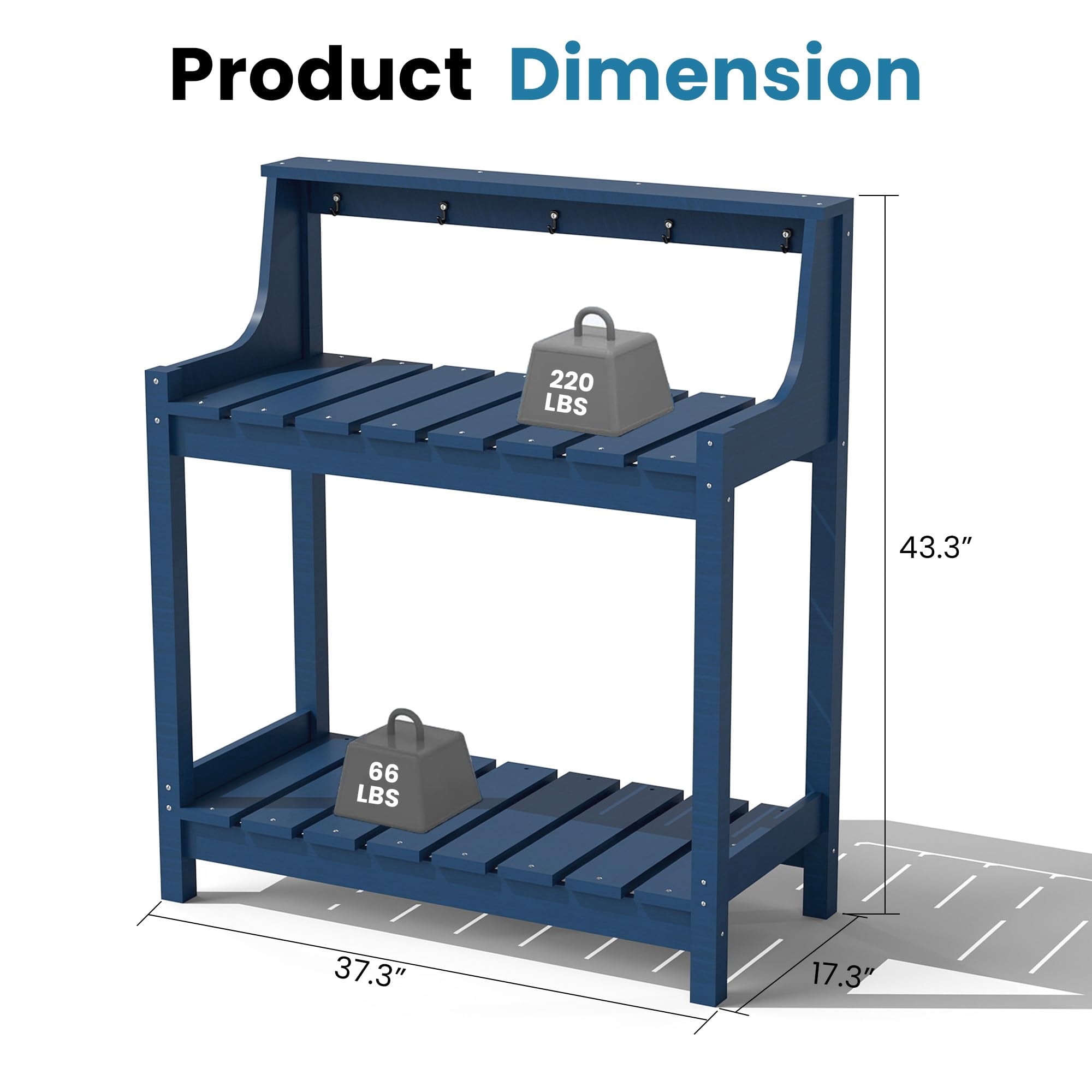 HDPE Outdoor Potting Bench, All-Weather Garden Potting Table with 3-Tier Storage, 43.3" Ergonomic Workstation for Patio, Backyard and Garden