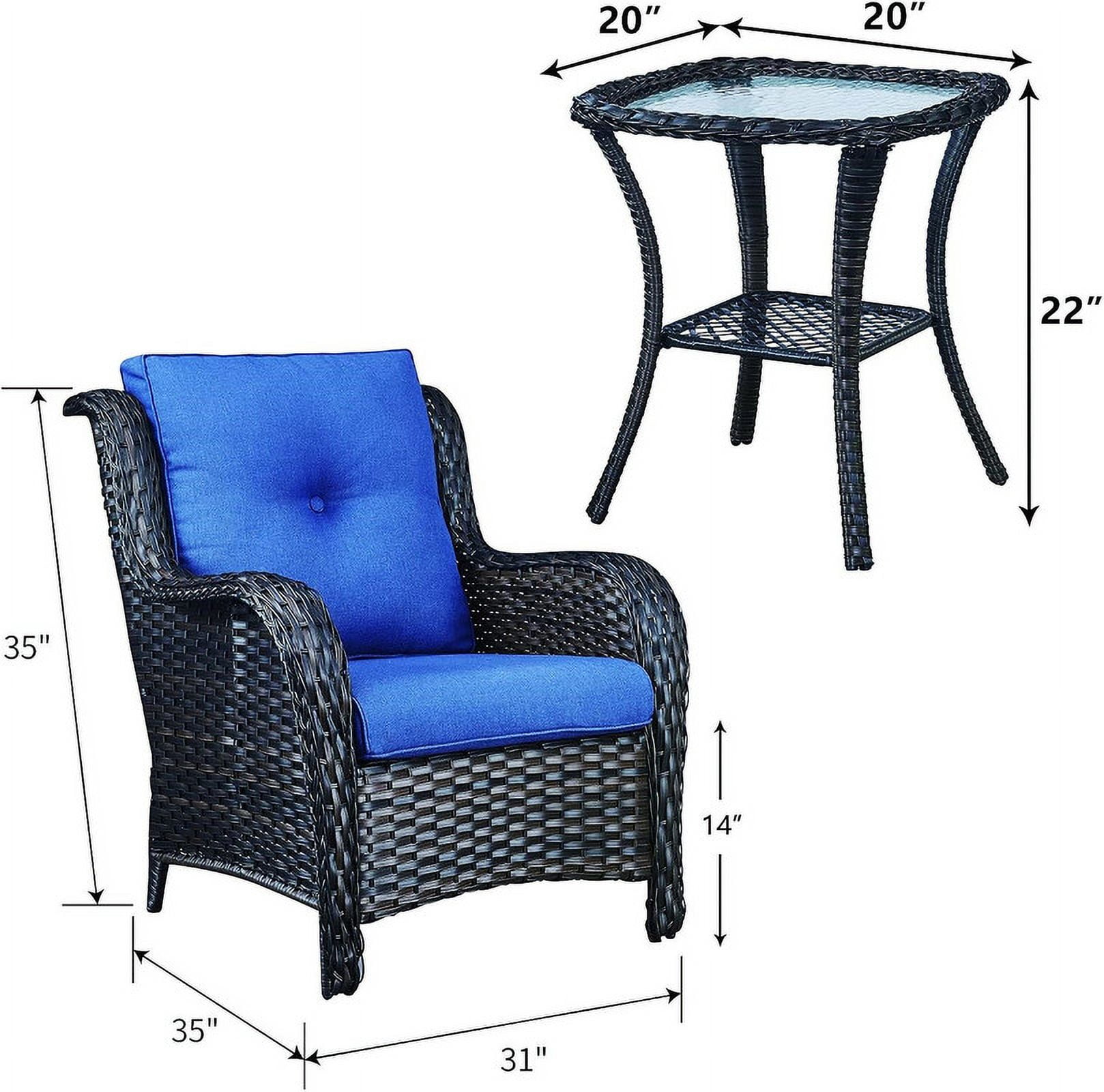 Bellefurn Patio Wicker Chairs Set,High Back Rattan Outdoor Patio Chairs Outdoor Furniture Set with Side Table for Proch Deck Garden Backyard