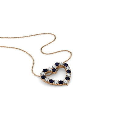 Blue Sapphire Diamond Necklace - Blue Sapphire and Diamond Heart Pendant 0.57 ct tw in 14K Rose Gold.Included 18 inches 14K Gold Chain.