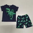 thumbnail image 4 of KPOPLK Baby Boy Summer Clothes 2 Piece Set Short Sleeve Crewneck T-Shirt Cute Wildlife Print with Elastic Waist Shorts Outfits Size 5 Years,Green, 4 of 6