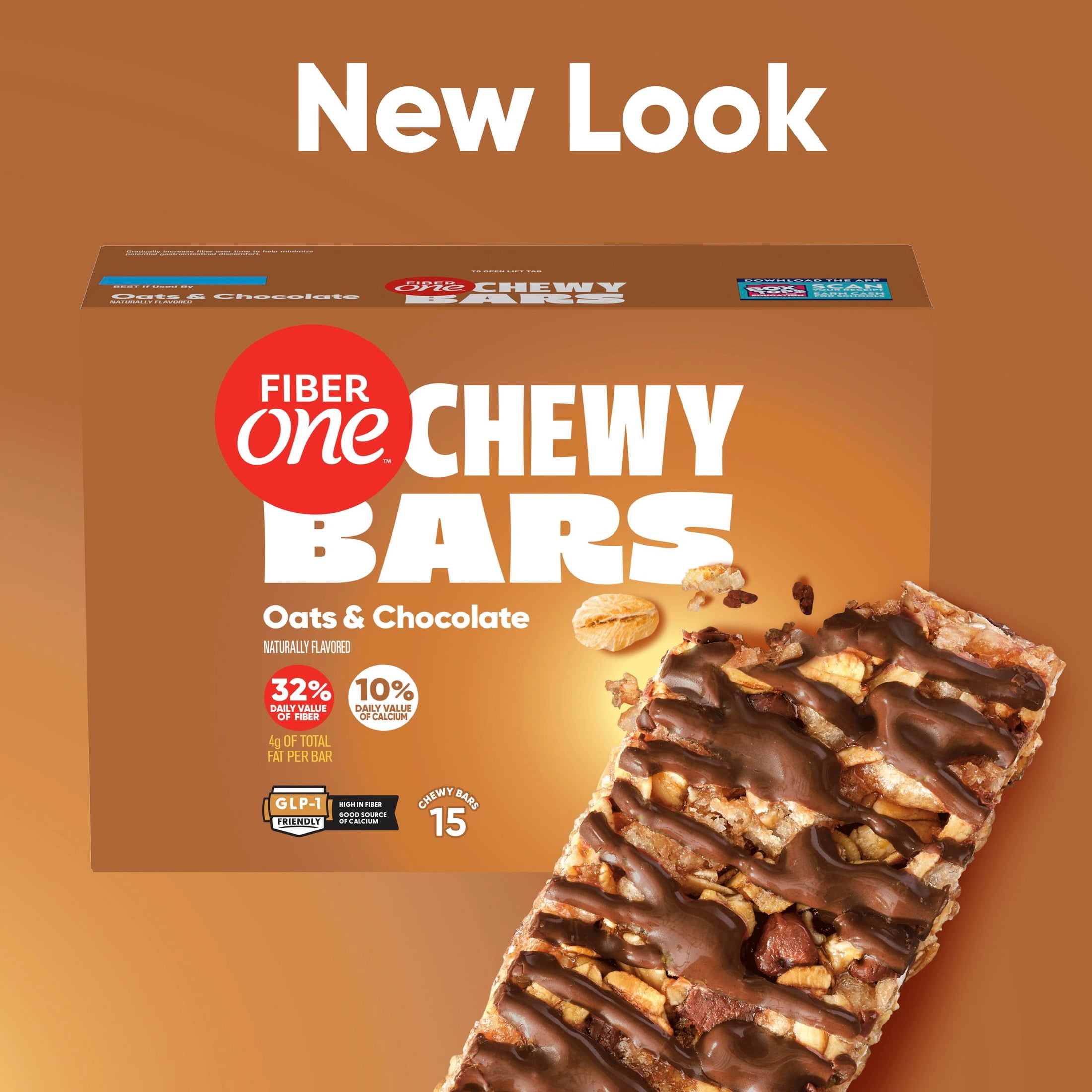 Fiber One Chewy Bars, Oats and Chocolate, Fiber Snacks, Mega Pack, 15 Count, 21.2 oz