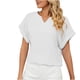 thumbnail image 2 of Fiudx Liquidación de Ofertas Flash Blusa Holgada de Color Liso con Cuello Redondo Retro de Manga Corta a La Moda para Mujer, 2 of 7