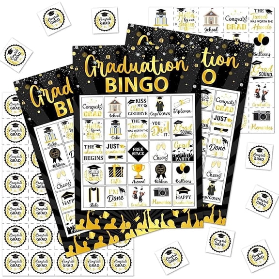 Graduation Bingo Games Black Gold Graduation Game for 24 Players Graduation Party Games and Activities Funny Grad Party Game Cards for High School or College Graduation Party Supplies
