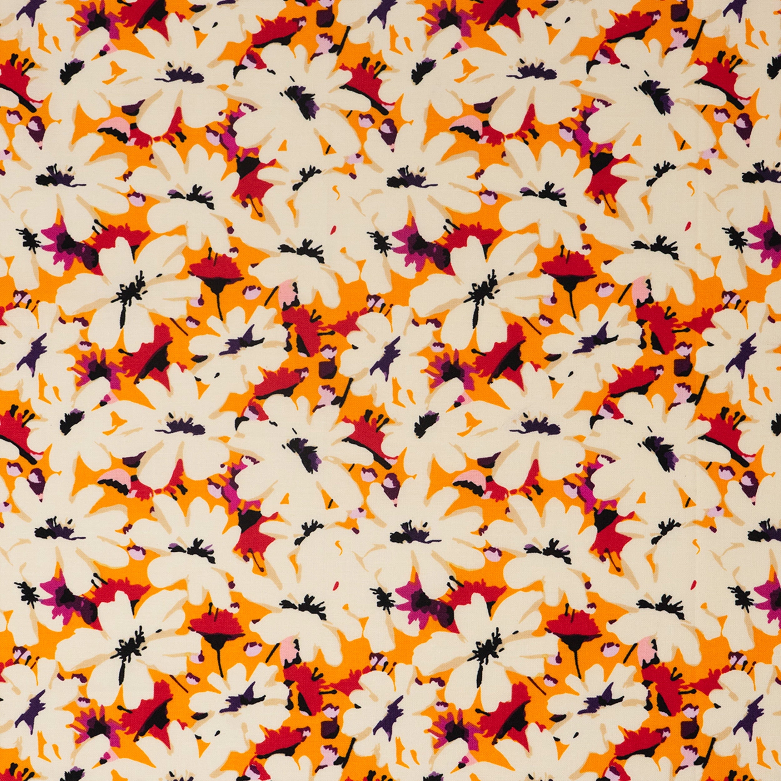 Singer Fabric, 100% Cotton, Sewing & Crafting, 44" Wide, White Flowers On Orange, Cut by Yard