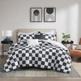 thumbnail image 3 of Full/Queen Comforter Set, 2 Shams and 2 Throw Pillows, 5 Pieces Checkered Print All Season Warmth, Black+ White, 3 of 9