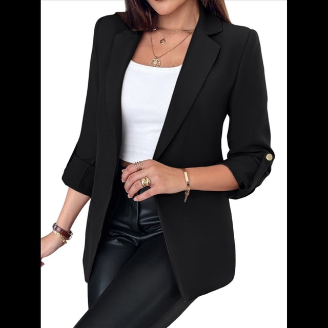 Blazer de Larga para Mujer, Informal, de Negocios, con Abertura Frontal, para Trabajo y Oficina. Negro XL