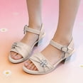 thumbnail image 2 of Girls Sandals Open Toe Rhinestone Low Block Heeled Party Wedding Flower Girls Shoes Princess Dress Ankle Strap Heels Beige 2 Big Kid, 2 of 6