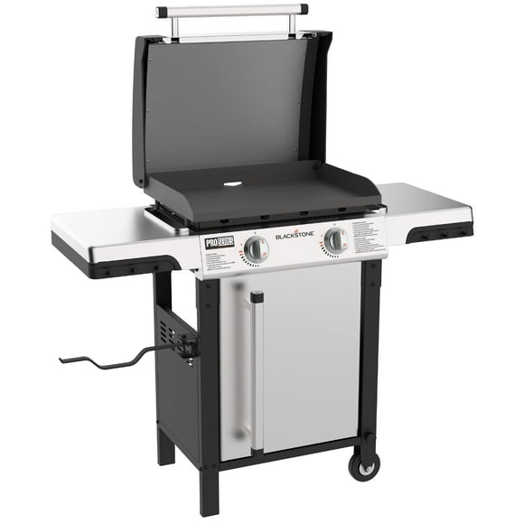 Blackstone ProSeries Outdoor Griddle, 2-Burner 22" Propane Flat Top Grill with Side Shelves, Stainless Steel