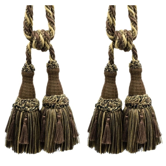 DECOPRO Beautifully Handcrafted Curtain & Drapery Tassel Tieback with Matte Finish, Tassel Length 6" (15cm), Spread 30" (76cm) # TBEMP62, Chocolate Biscotti Brown #W144 (Brown, Beige, Black) Set of 2