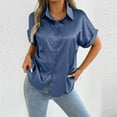 thumbnail image 5 of JGGSPWM Womens Casual Short Sleeve Satin Silk Solid Button Down Vintage Blouses Shirts Navy 2XL, 5 of 6