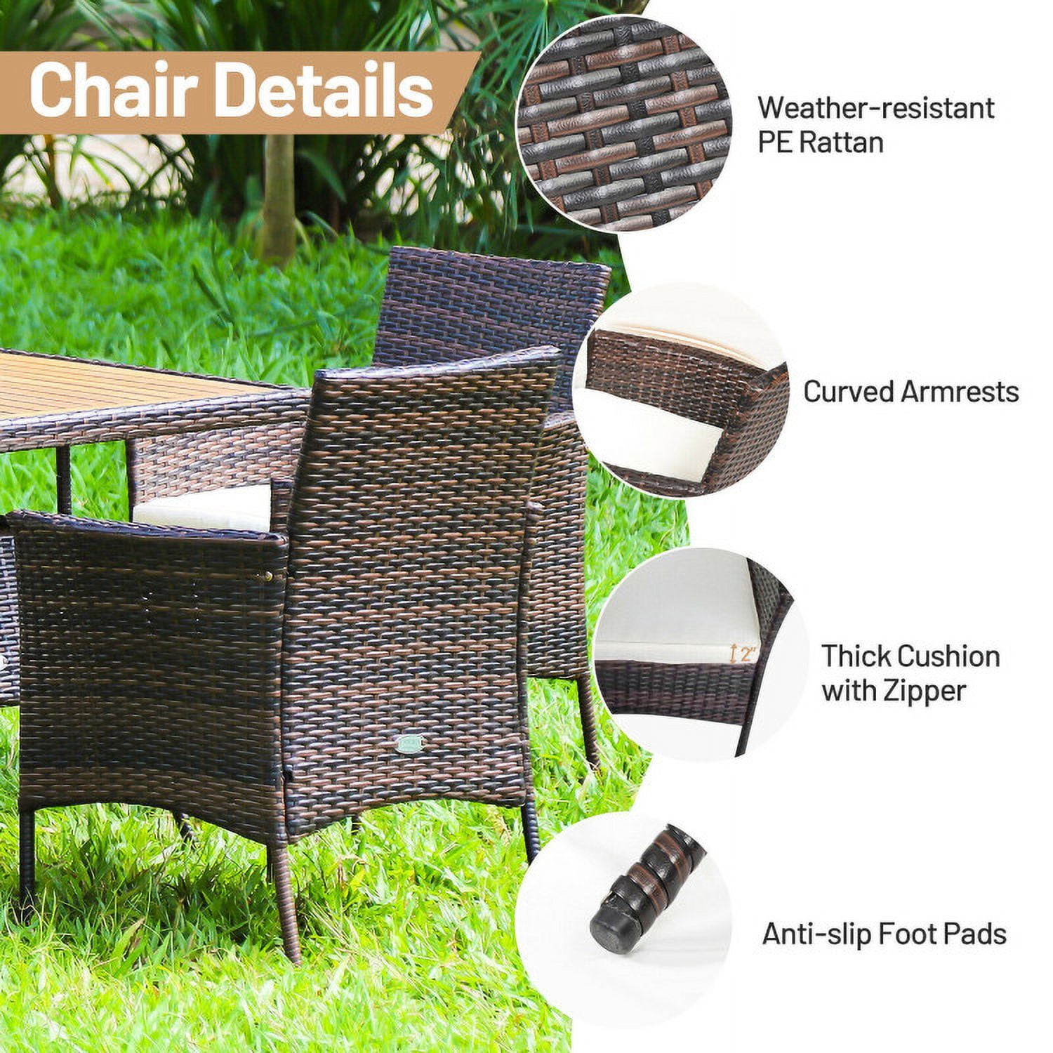 Aimee Lii 5 Pieces Patio Rattan Dining Furniture Set with Arm Chair and Wooden Table Top, Outdoor Patio Furniture