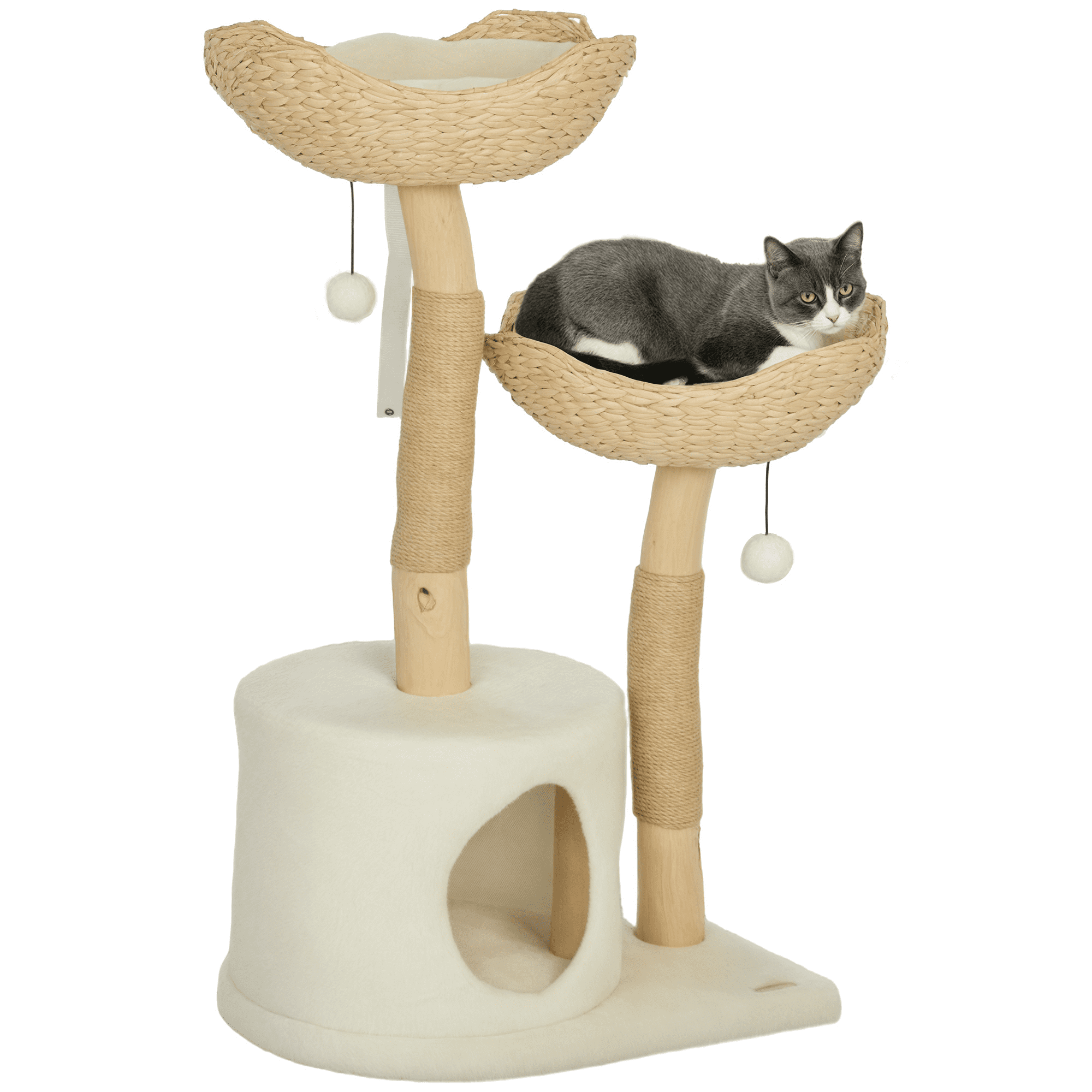 PawHut Modern Cat Tree with Wooden Scratching Posts, Condo, Beds & Cushions