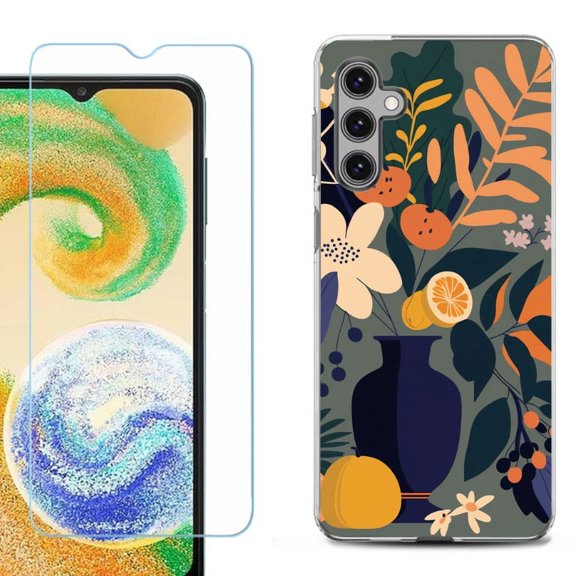 OneToughShield ® Compatible with Samsung Galaxy S24, Shockproof Fashion Phone Case, with Tempered Glass Screen Protector - Flower Art