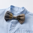 thumbnail image 5 of CUZIBR Boys Kids Baby Summer Outfits Formal Short Sleeve Button Down Turndown Collar Shirts Tops Suspenders Striped Shorts Child Gentleman Elegant Clothes Sets Cozy Daily Wear,Blue,6-7 Years, 5 of 8