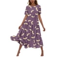 thumbnail image 2 of Sakmal Ruffle Womens Summer Dresses Boho Floral Purple Comfort Fit Short Sleeve Maxi Sundress, 2 of 6