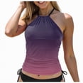 thumbnail image 3 of HCNTES Women's Tankini Top Swimsuit Tummy Control Swim Top Only High Neck Halter Tie Drawstring Bathing Suit Top Purple,M, 3 of 7