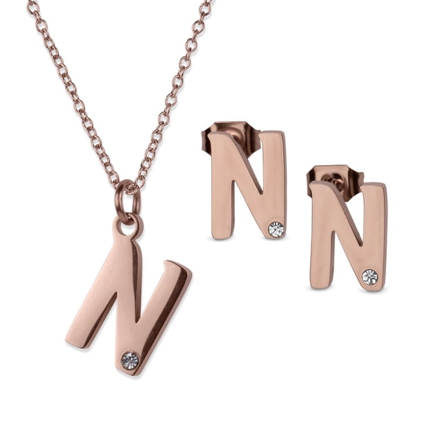 Set de Joyería para Mujer Iniciales LuckyLy, Collar y Aretes Oro Rosa 18k, Modelo Yara rosa UNITALLA