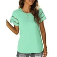 thumbnail image 2 of IROINNID Women's Basic Casual T-Shirt Short Hollow Sleeve Solid Color Round Neck Blouse, 2 of 8