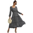 thumbnail image 1 of Women's Long Sleeve Floral Print Flared Flowy Chiffon Maxi Dress, 1 of 6
