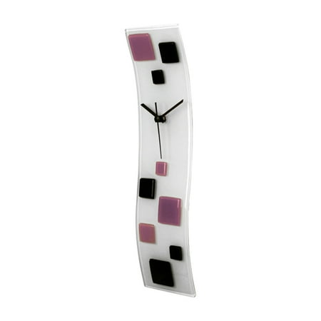 River City Clocks Glazed Wave with Lavender & Black Squares Glass Art Clock - 4 in. Wide