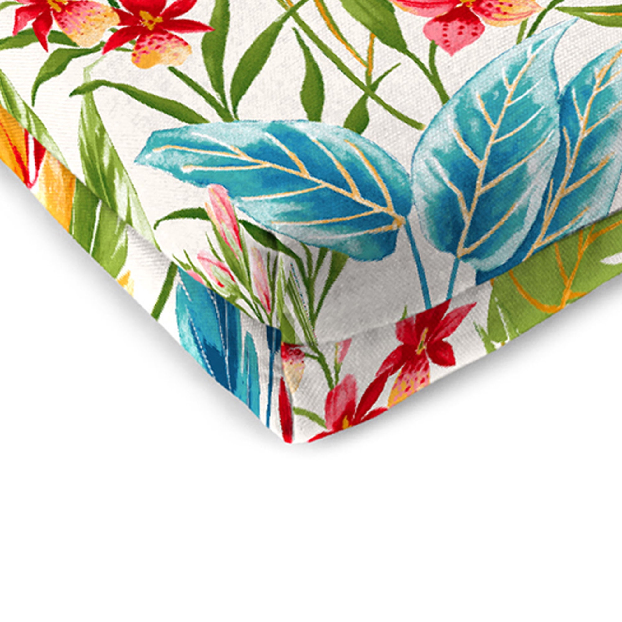 Jordan Manufacturing 17" x 19" Carena Multi White Floral Rectangular Outdoor Chair Pad Seat Cushion with Ties (2 Pack)