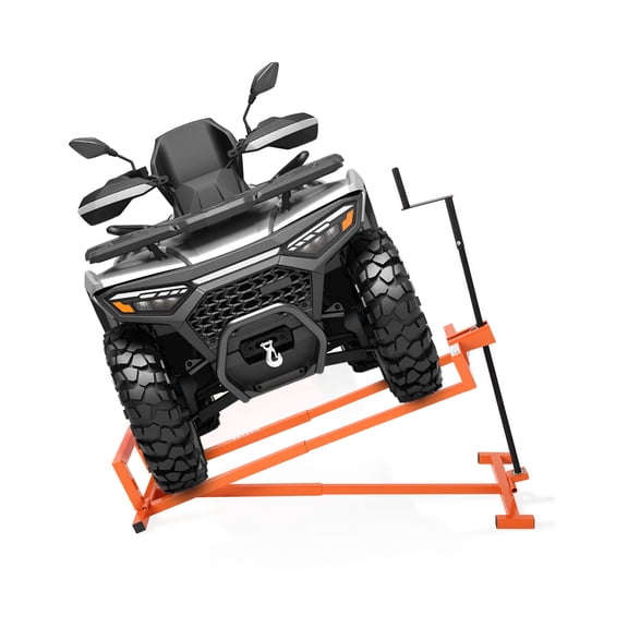 Heavy-Duty Collapsible Lawn Tractor Lift Jack - 800 lbs Capacity - Adjustable with Rotating Sleeve - Crank & Power Tool Handle - Anti-Slip Base - All-purpose Fit for Lawn Mowers，Orange