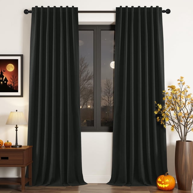 Cortinas Joydeco de lino negro opacas, 132 x 274 cm, 2 paneles