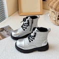 thumbnail image 4 of GobdXE Ankle Boots Solid Croc Embossed Lace Up Side Zipper Thick Lug Sole Casual Shoes Silver,11-11.5 Years, 4 of 9