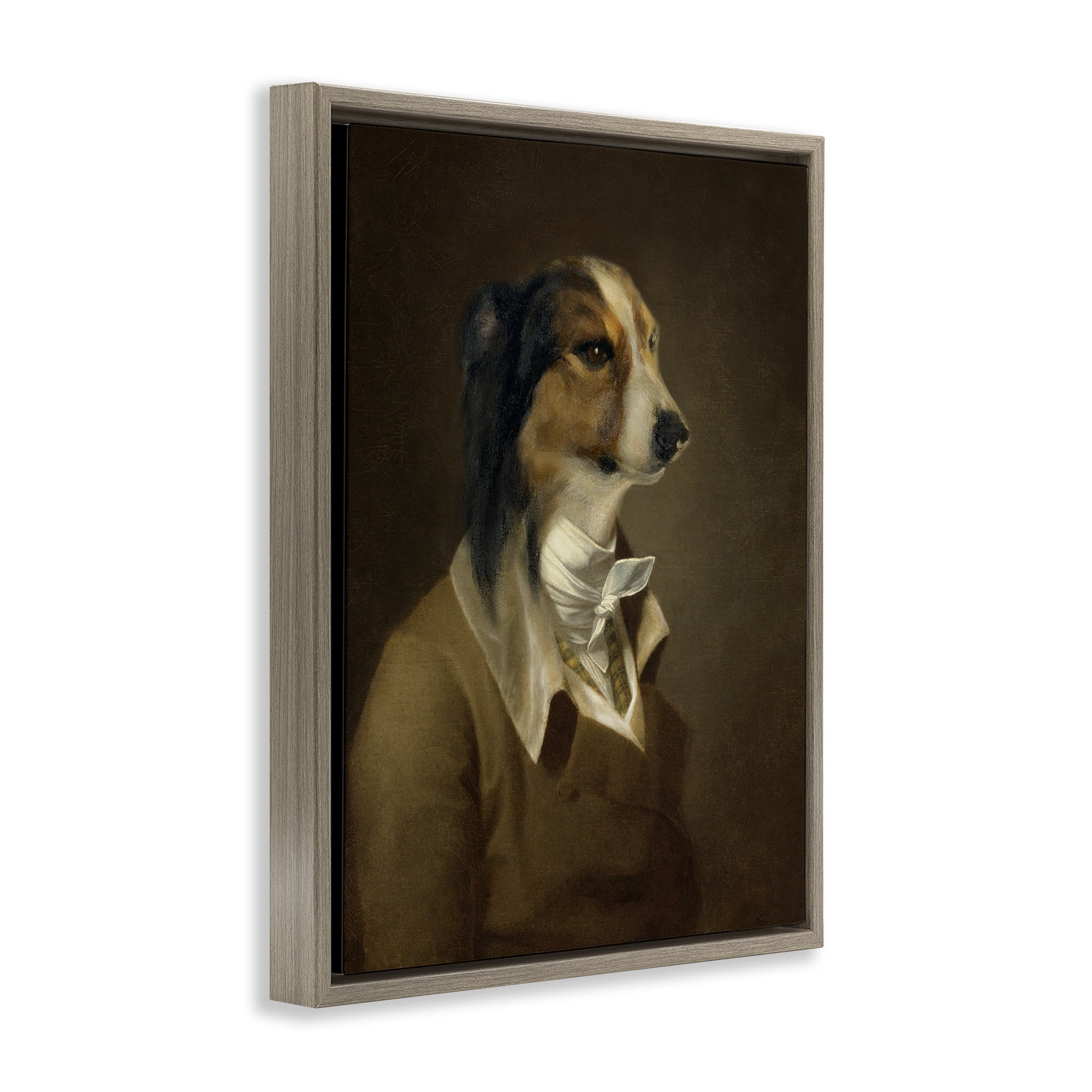 Stupell Industries Classic Attire Dog Portrait Animals & Insects Painting Brown Floater Framed Canvas Art Print Wall Art, 25 x 31