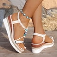 thumbnail image 3 of Espadrilles for Women Open Toe Wedge Sandals Boho Braided Band Beaded T-Strap 2026 Beach Vacation Shoes White Size 6, 3 of 8