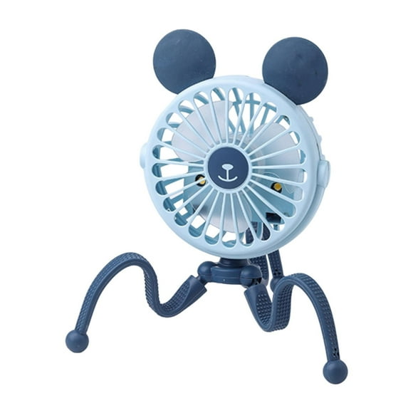 Ventilador de mesa ajustable de 3 velocidades con luz nocturna para cochecito de bebé, para oficina y exteriores. Orejas redondas azules