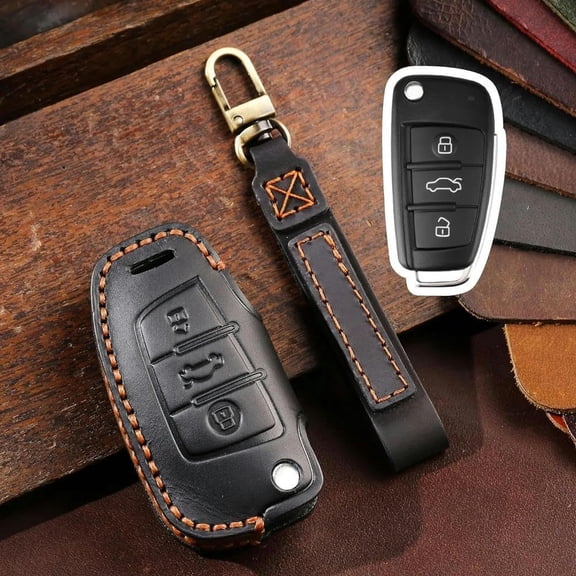 Key Fob Cover Compatible with Fit for Audi A3 S3 S6 RS6 A6 A6L A7 RS7 A8 A8L E-Tron Q7 Q8 2018-up Full Protection Leather Car Key Case Keychain Case Holder Protector