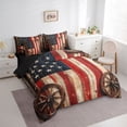 thumbnail image 3 of Homewish Vintage American Flag Bedding Comforter Set 7 Pieces, Old Barn Door Full Bedding Set, Stripes Abstract Ombre Reversible Fitted Sheet Flat Sheet, Breathable Home Decor, 3 of 7