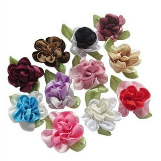 Chenkou Craft 40pcs Satin Ribbon Flower with Pearl Wedding DIY Appliques  (Multi)