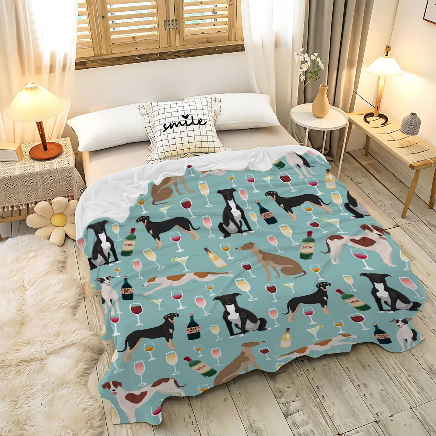 Cute Greyhound Dog Fleece Flannel Gift Blanket Lightweight Soft Throw Puppy Dog Lovers Gift Blanket for Women Men Funny Decoration Gift Blanket for Bed Couch Travel Outdoor 50''''x 60'''' for Teens