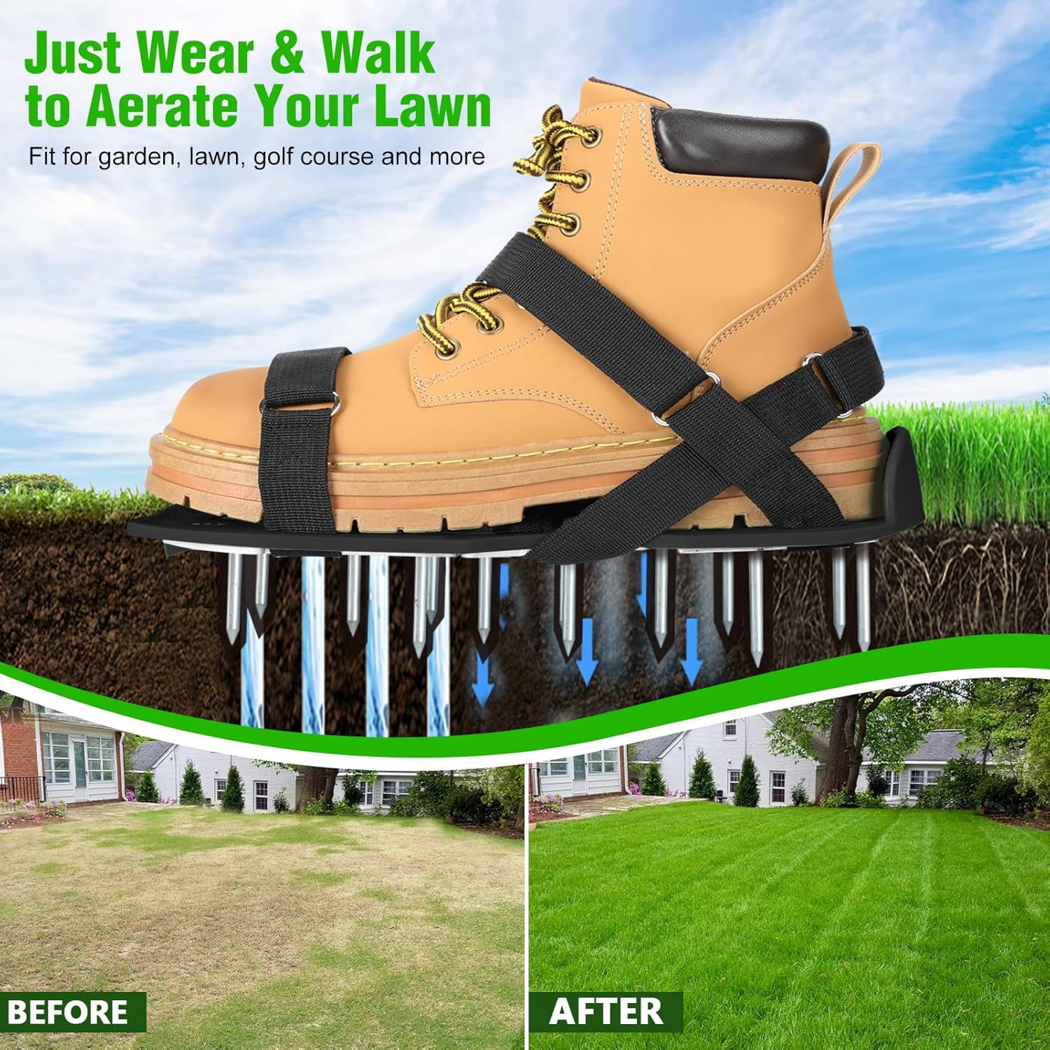 Lawn Aerator Shoes for Grass - Pre-Assembled Grass Aerator Shoes for Lawn - Soil Yard Aerator Tool for Aerating Patio Garden, Black