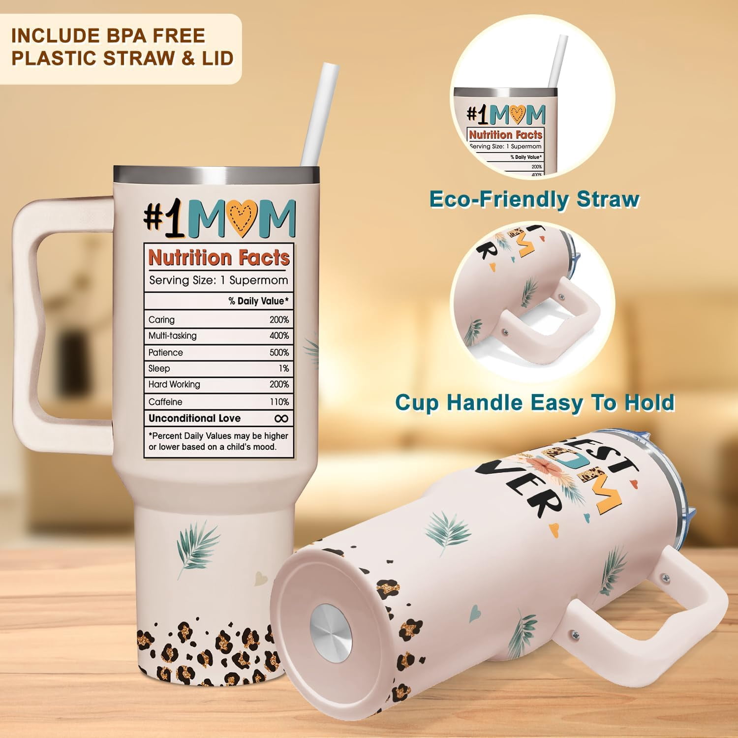 Best Mom Ever Gifts - Christmas Gifts For Mom From Daughter, Son - Birthday, Mothers Day, Christmas Presents For Mama - New Moms Gift For Women - 40oz Tumbler With Handle Straw