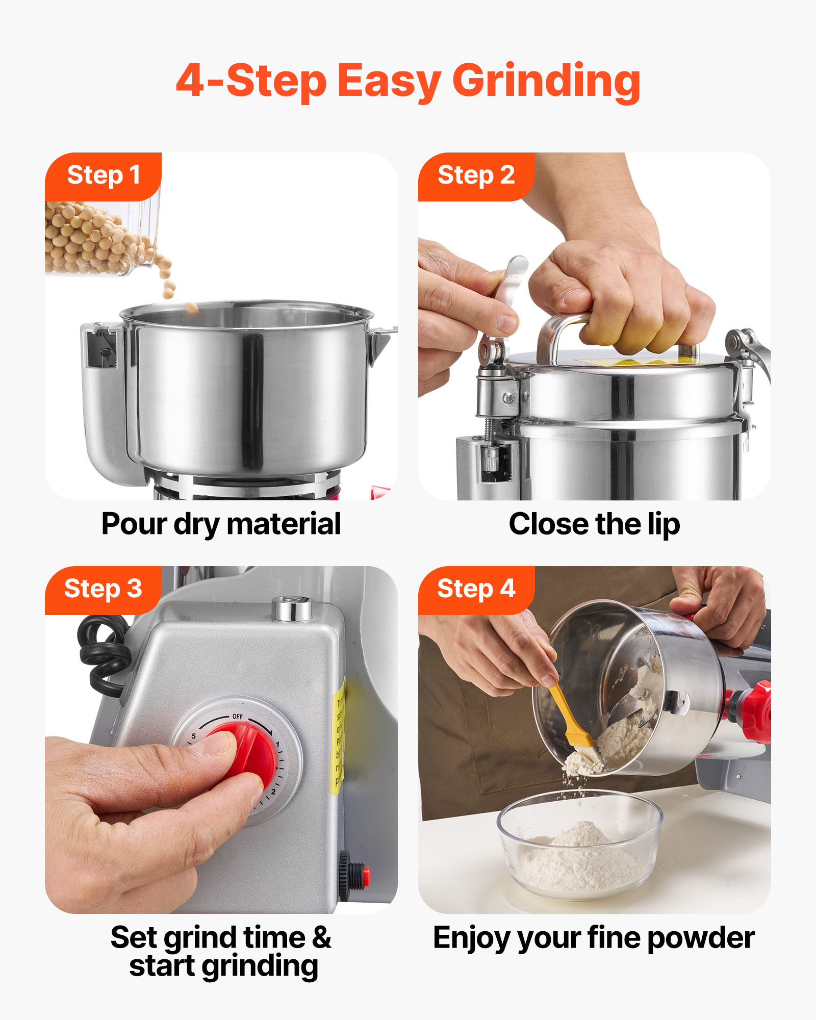 VEVOR Electric Grain Mill Grinder, 1.8 lbs Commercial Spice Grinders, High Speed 2100W Stainless Steel Pulverizer Powder Machine, for Dry Grains, Spices, Cereals, Coffee, Corn & Pepper, Swing Type