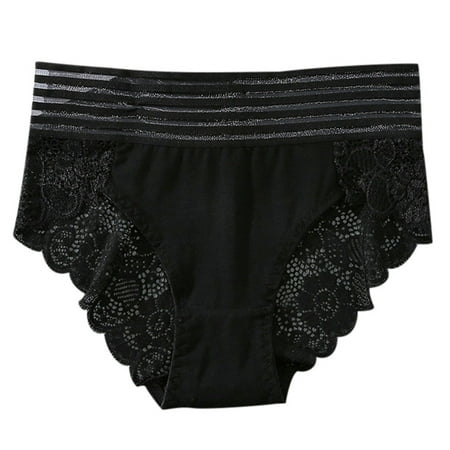 BYHONG Women s Low Waist Lace Briefs Solid Color Crotch Underwear Panties Womens Panties Black M