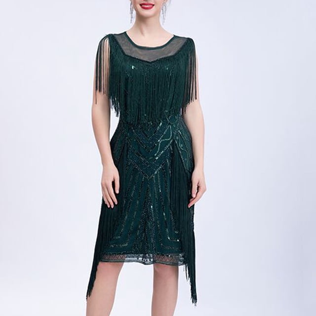 UPPADA Robe de Fête à Paillettes à Franges pour Femmes, Col en V, Sans Manches, Bretelles Spaghetti, Robe de Cocktail, Robe de Bal, Mini Robes de Fête, Coupe Ajustée, Robe Extensible Froncée, Offres