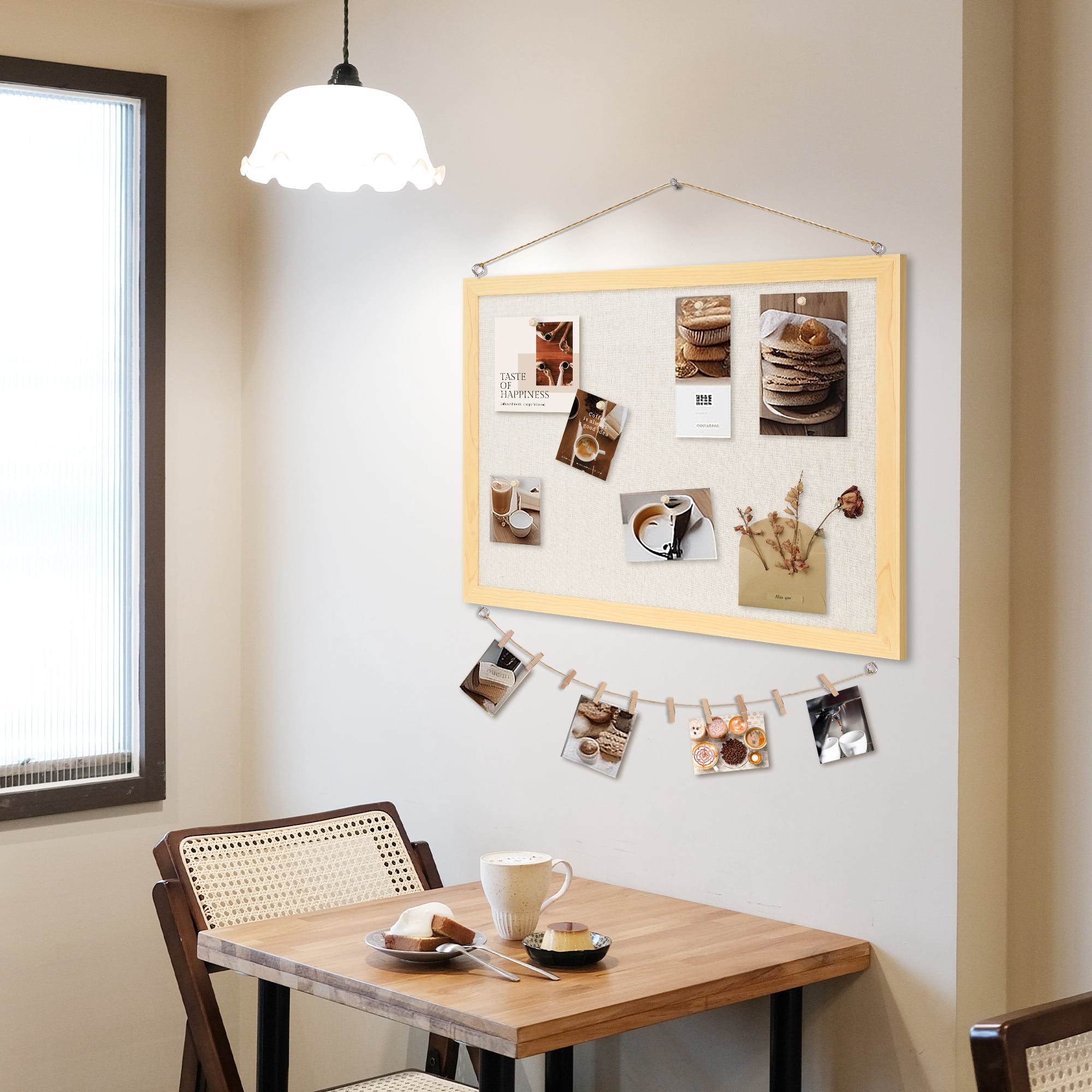 DOLLAR BOSS Bulletin Linen Board for Wall Bulletin Board 18"x 24" Double Sided Decorative Hanging Pin Board, Wood Frame Cork Board Light Bulletin Boards for Wall Decor for Home Kitchen Office