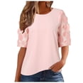 thumbnail image 3 of Wangmeiwg Women's Lightweight Blouse Daily Lace Sleeve Patchwork Daily Elegant Round Neck Regular Fit Tops Medium Sleeve, 3 of 9