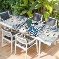 thumbnail image 2 of Blue Christmas Table Cloths for 8 Foot Rectangle Tables, Snowman Xmas Tree Balls Snowflake Vintage Patio Waterproof Elastic Fitted Tablecloths, Washable Rectangular Table Cover for Camping, 2 of 8