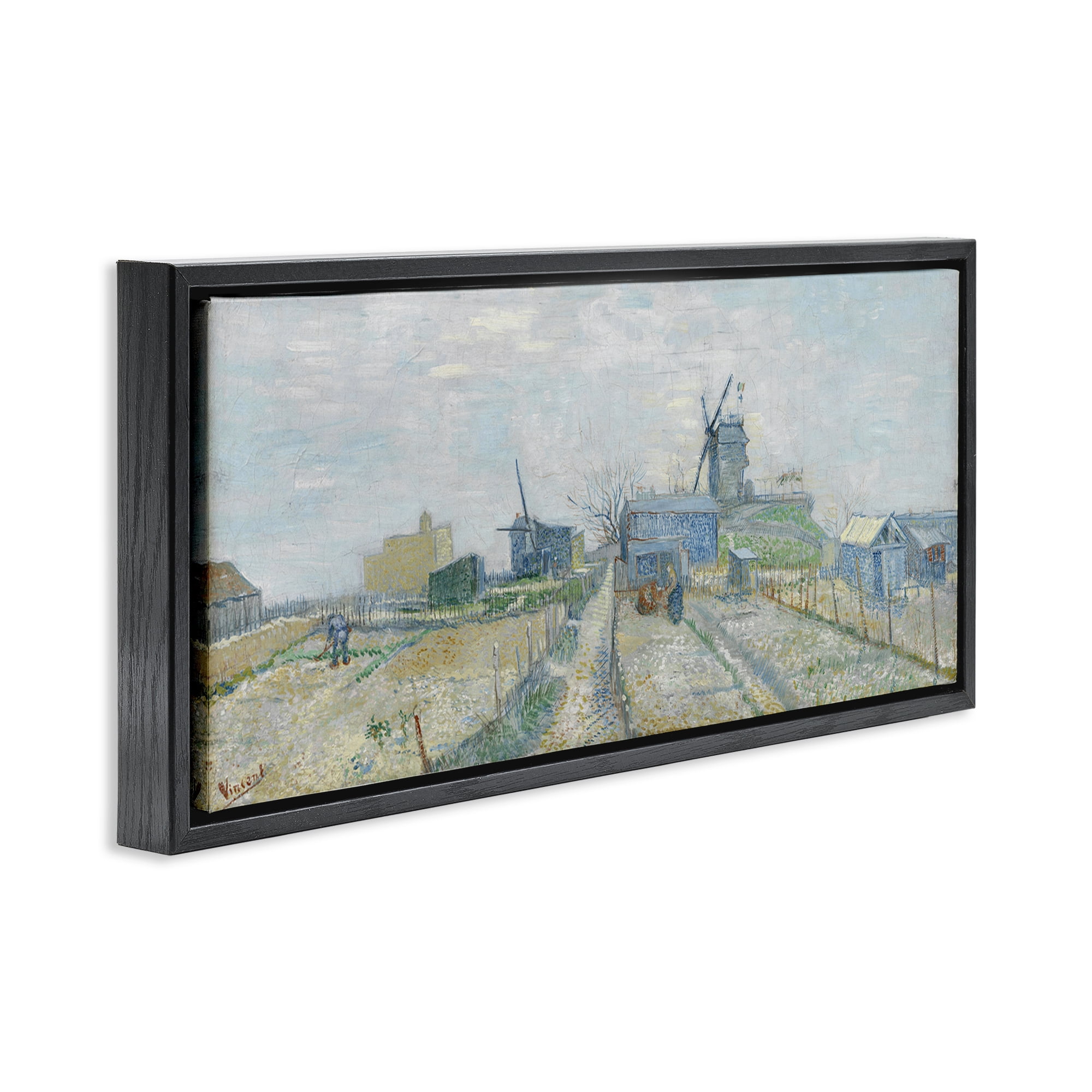 Stupell Industries Classic Van Gogh Vegetable Gardens Landscape & Nature Painting Black Floater Framed Canvas Art Print Wall Art, 31 x 14