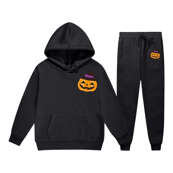 Kiijoy Halloween Tracksuit for Girls Pumpkin Graphic Hoodie Sweatpants Outfits, Sizes 2-13