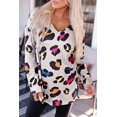 thumbnail image 1 of ABPHQTO Top de manga larga con cuello en V y estampado de leopardo colorido albaricoque para mujer con aberturas, 1 of 5