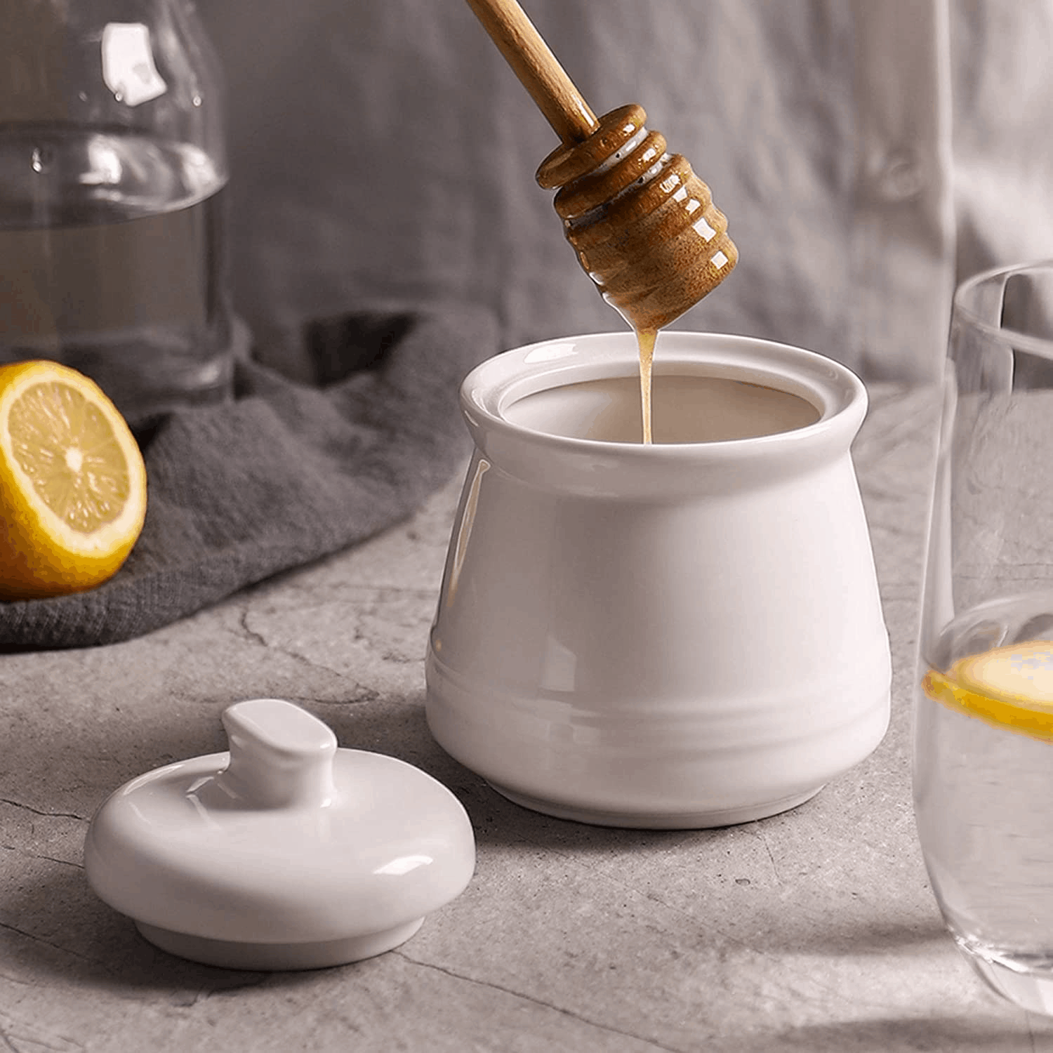 DOWAN Porcelain Sugar Bowl with Lid 12 Ounce Sugar Jar White