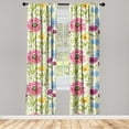 thumbnail image 3 of Ambesonne Spring Curtains, Vintage Flower Butterfly Art, Pair of 28"x63", Apple Green and Dark Pink, 3 of 5